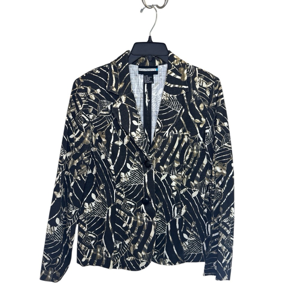Requirements Artsy Floral Print Blazer Jacket M Tan Abstract